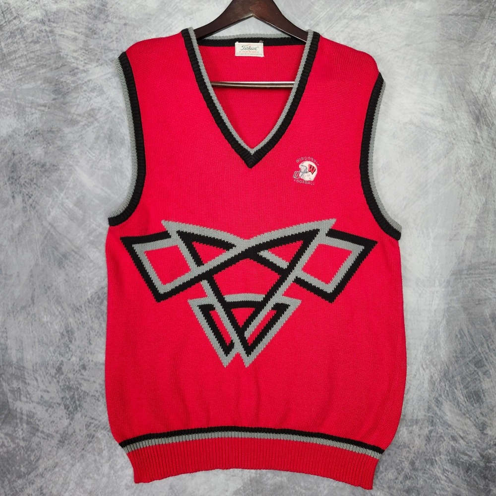 Vintage 90s Wisconsin Badgers Football Sweater Vest Mens Large Red UW Titleist